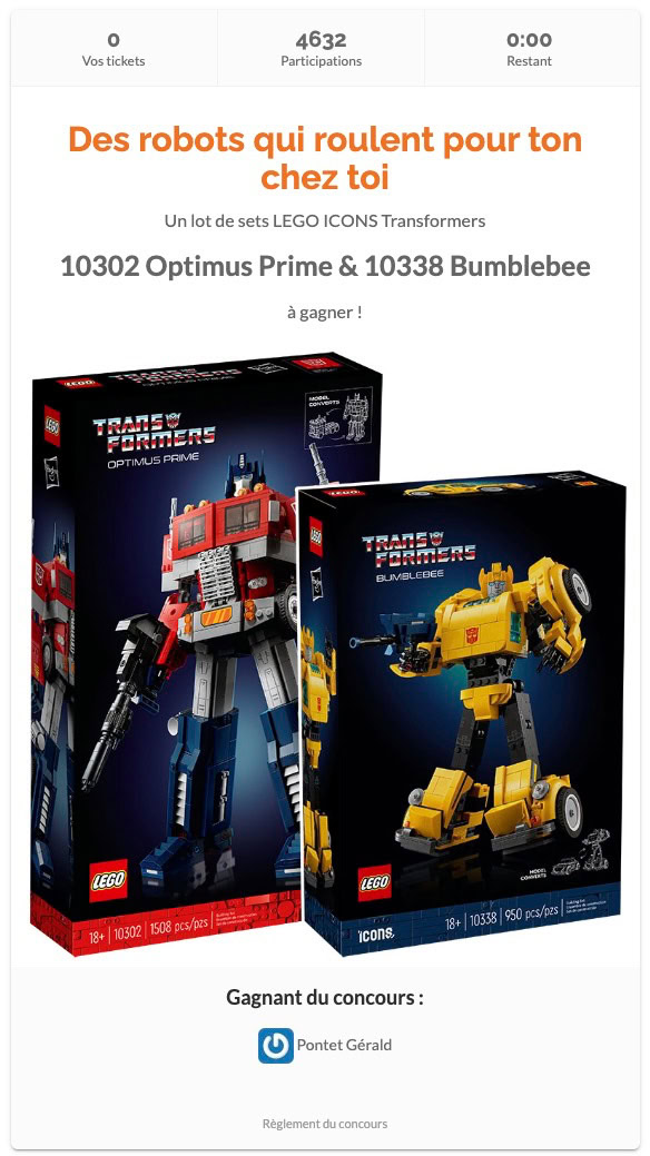 ▻ Competition: a set of LEGO ICONS Transformers 10302 Optimus